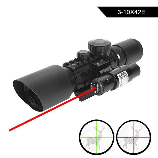 3-10X42E M9 Holographic Sight Scope Wide-field Riflescope with Red Laser and Herring Bone Strutting
