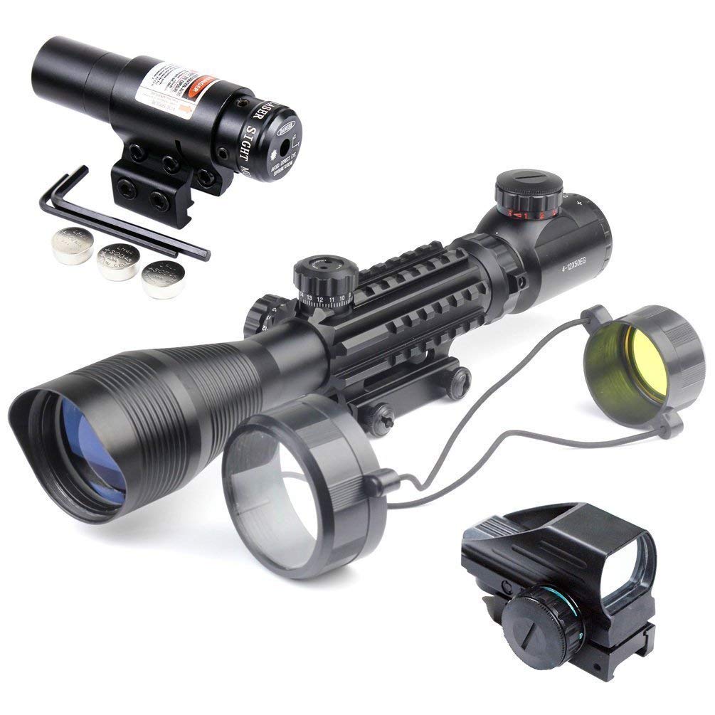 TAC-5: 4-12x50 Illuminated Reticle Scope Package - Includes 4 Mode Dot Sight and Green or Red Laser
