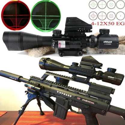 4-12X50 EG 3 in 1 Tactical Air Gun Red Green Dot Laser Sight Scope Holographic Optics Rifle Scope