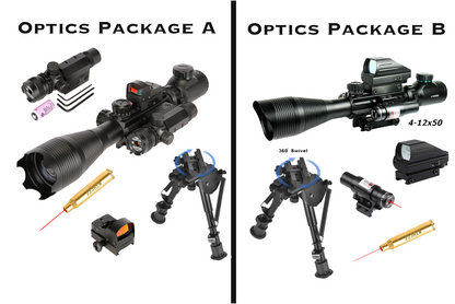 The AR-15 5 Piece Package w/ Illuminated Scope, Green Laser,Dot Sight, .223 Bore Sight and Bipod