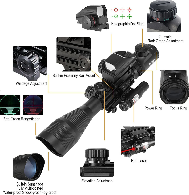 Rifle Scope 4-12x50 Rangefinder Reticle Scope with Laser Sight and Red ...