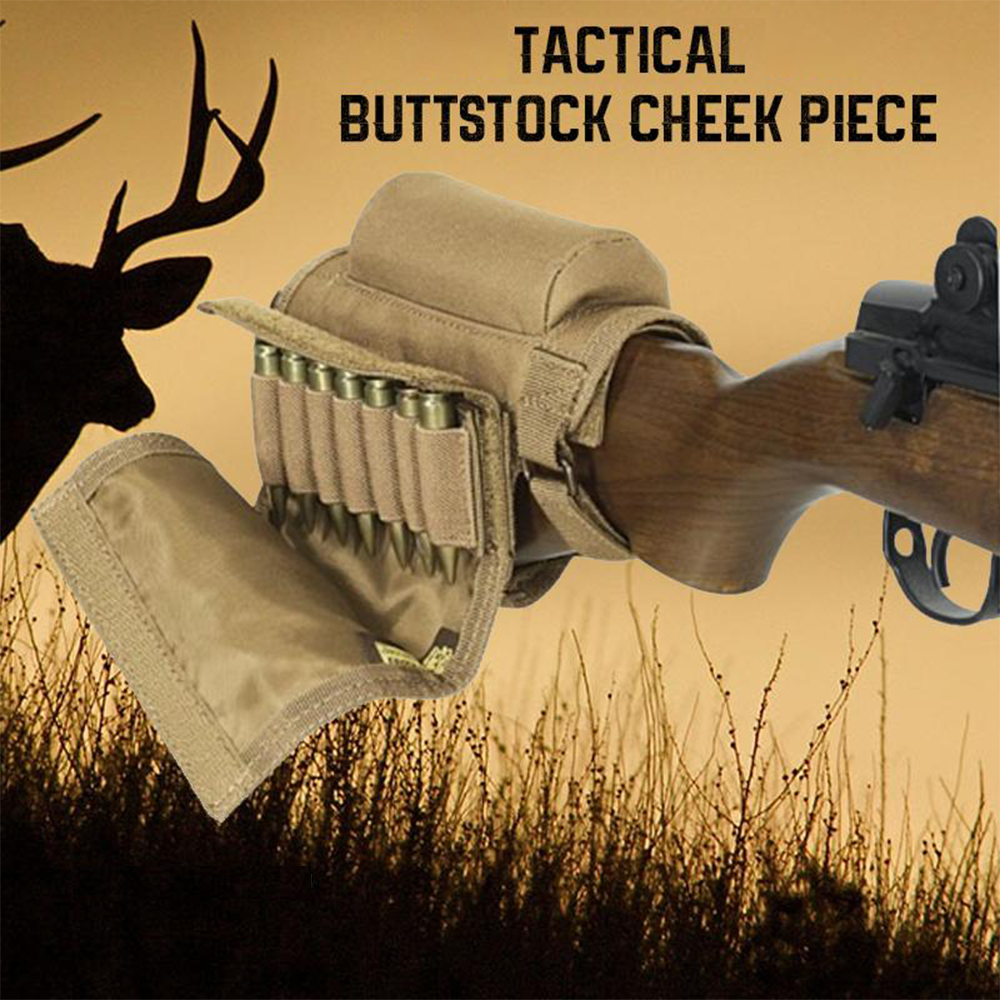 Adjustable Outdoor Tactical Butt Stock Rifle Cheek Rest Pouch Bullet Holder Nylon Riser Pad Ammo Cartridges Bag